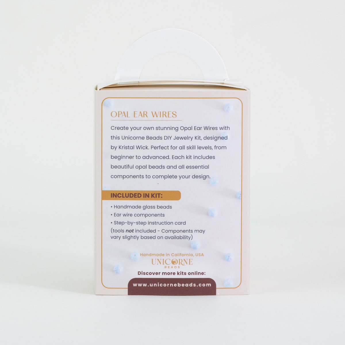 Back of Blue Whisper Opal Ear Wires DIY Jewelry Kit showing included materials