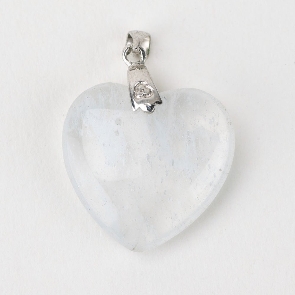 Clear Quartz Heart Stone Pendant - Handmade Glass Beads - Unicorne Beads