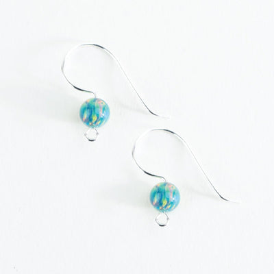 Finished Cosmic Reef opal ear wire earrings with multicolor opal glass beads