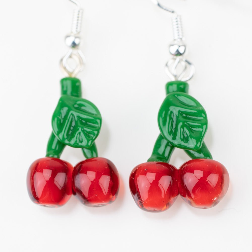 Dangle Earrings - Cherries - Handmade Glass Beads - Unicorne Beads