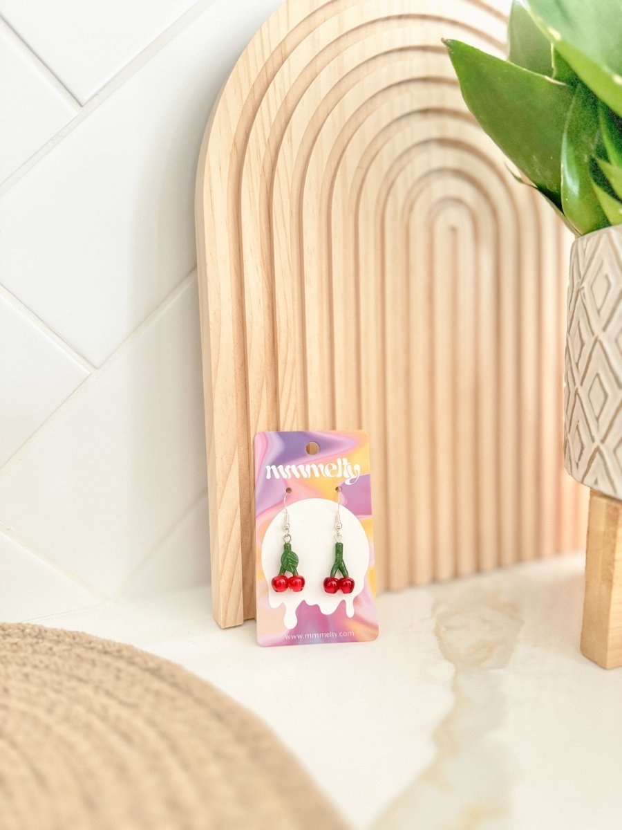 Dangle Earrings - Cherries - Handmade Glass Beads - Unicorne Beads