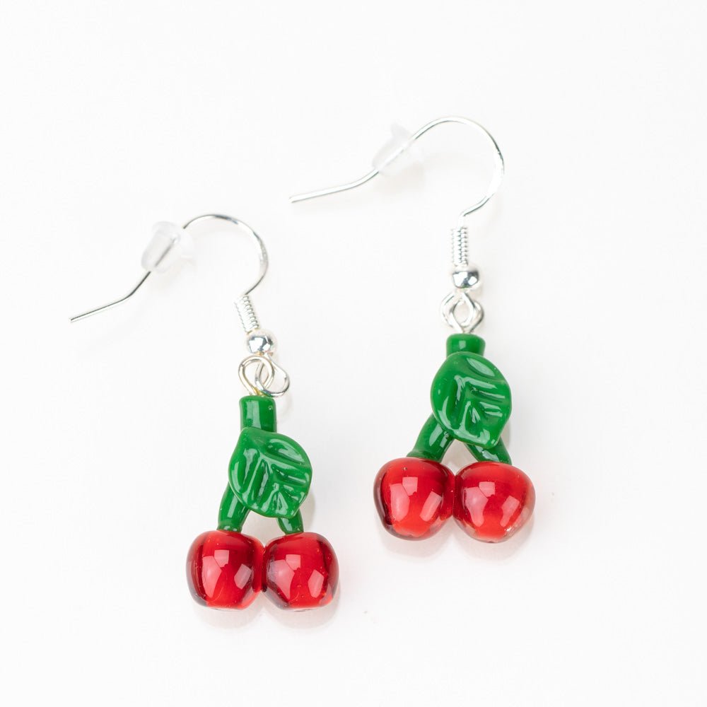 Dangle Earrings - Cherries - Handmade Glass Beads - Unicorne Beads