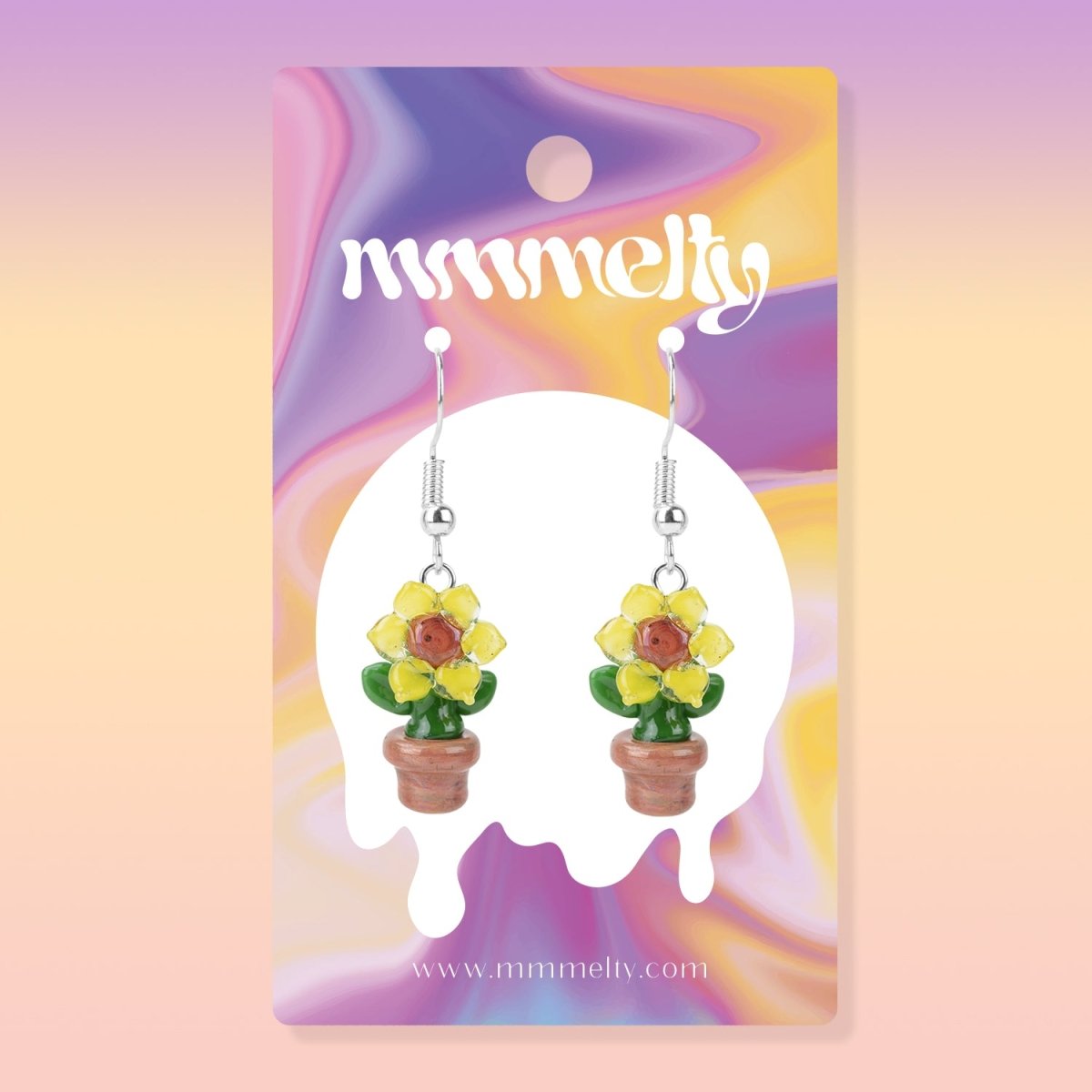 Dangle Earrings - Sunflowers - Handmade Glass Beads - Unicorne Beads