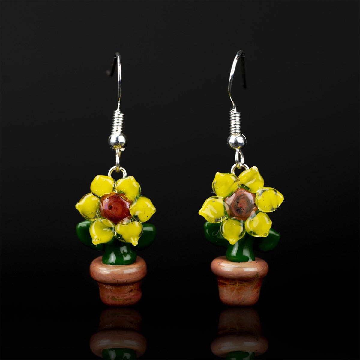 Dangle Earrings - Sunflowers - Handmade Glass Beads - Unicorne Beads