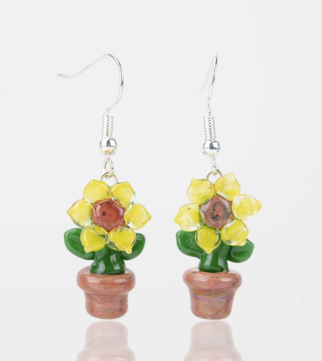 Dangle Earrings - Sunflowers - Handmade Glass Beads - Unicorne Beads