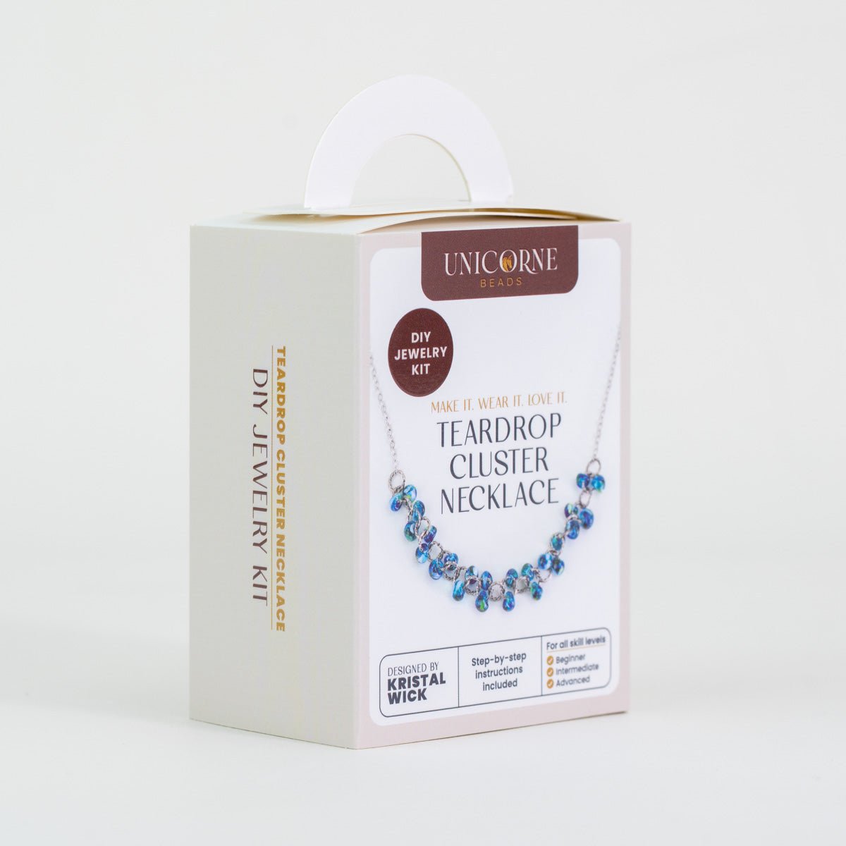 DIY jewelry kit to create an Azure Blue teardrop cluster necklace with glass beads