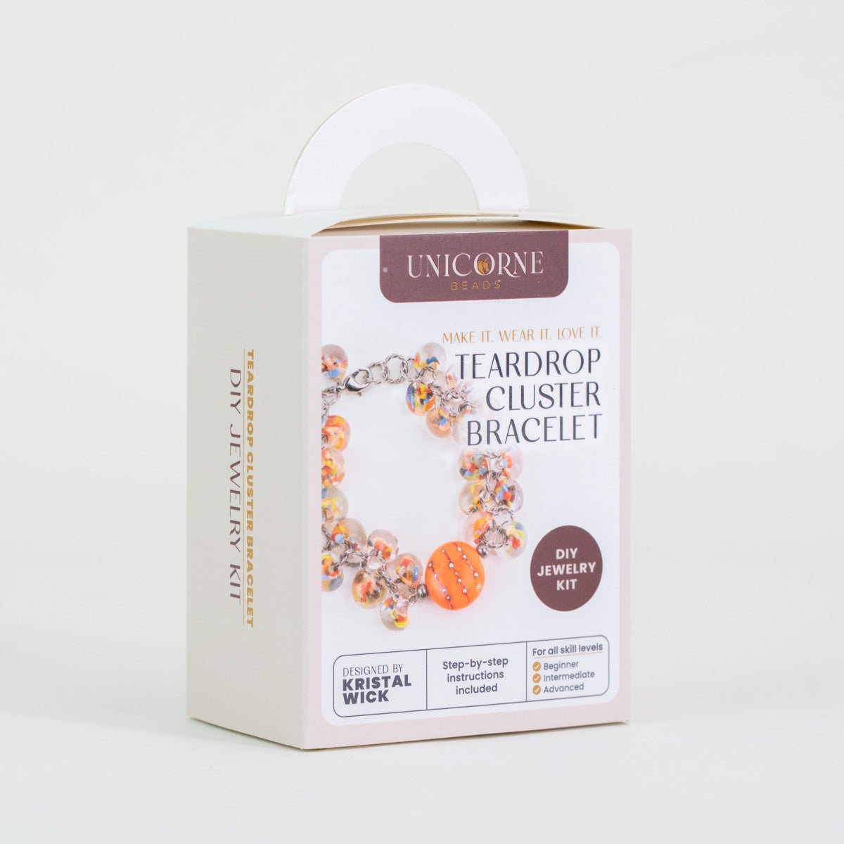 DIY jewelry kit to make a Bird of Paradise teardrop cluster bracelet with glass beads