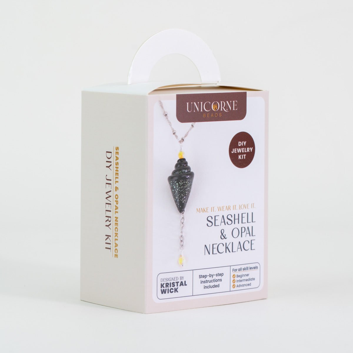 DIY Jewelry Kit Ebony Gold seashell and opal necklace by Unicorne Beads