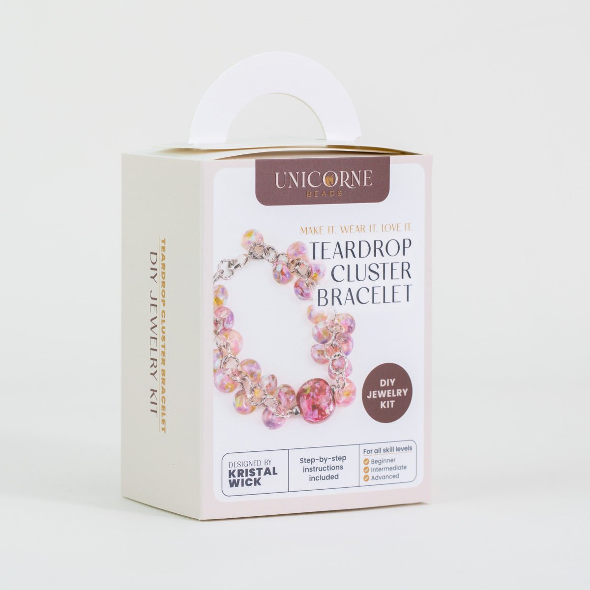 DIY jewelry kit to make a Pastel Paradise teardrop cluster bracelet with glass beads