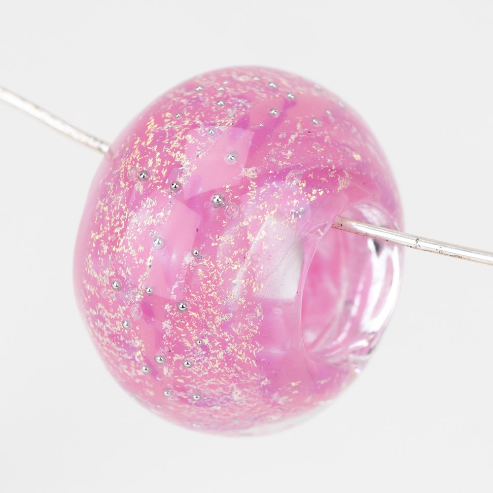 Donut Bead - Silver Series - Large - Pink Rose - Handmade Glass Beads - Unicorne Beads