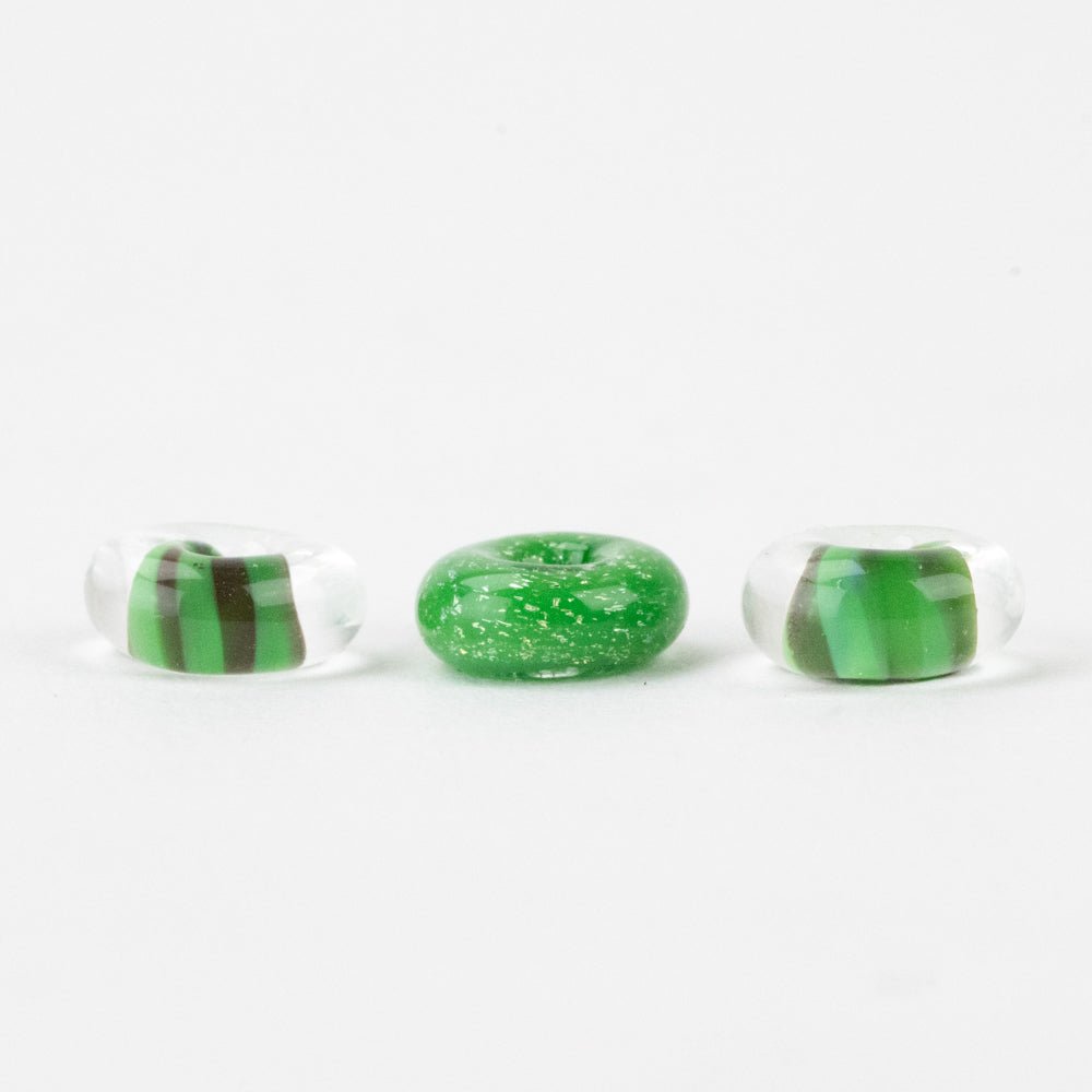 Donut Beads - Green Fairy - Handmade Glass Beads - Unicorne Beads