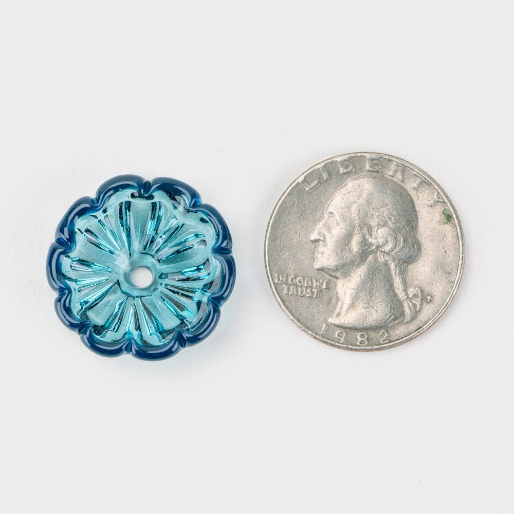 Flower Bead - Deep Sea Teal - Handmade Glass Beads - Unicorne Beads
