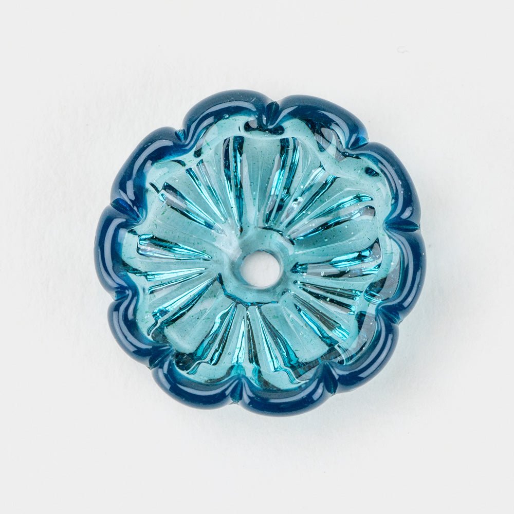 Flower Bead - Deep Sea Teal - Handmade Glass Beads - Unicorne Beads