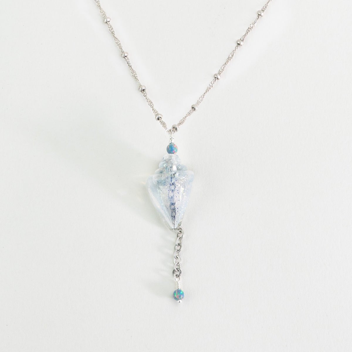 Glass seashell focal and opal bead necklace from DIY jewelry kit