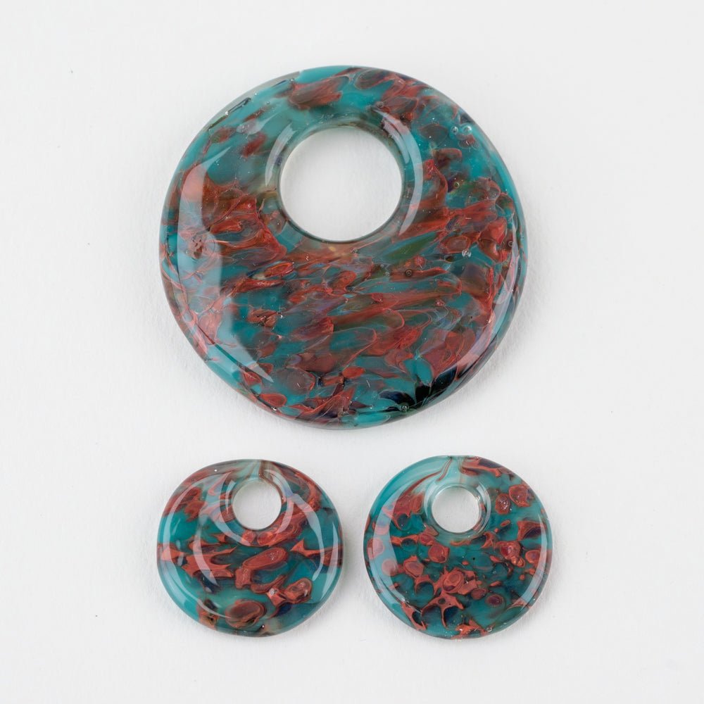 Halo Disk Grouping - Copper & Teal (3 beads) - Handmade Glass Beads - Unicorne Beads