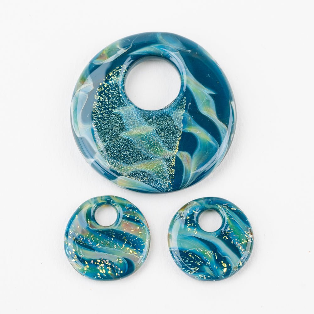 Halo Disk Grouping - Deep Lagoon (3 beads) - Handmade Glass Beads - Unicorne Beads