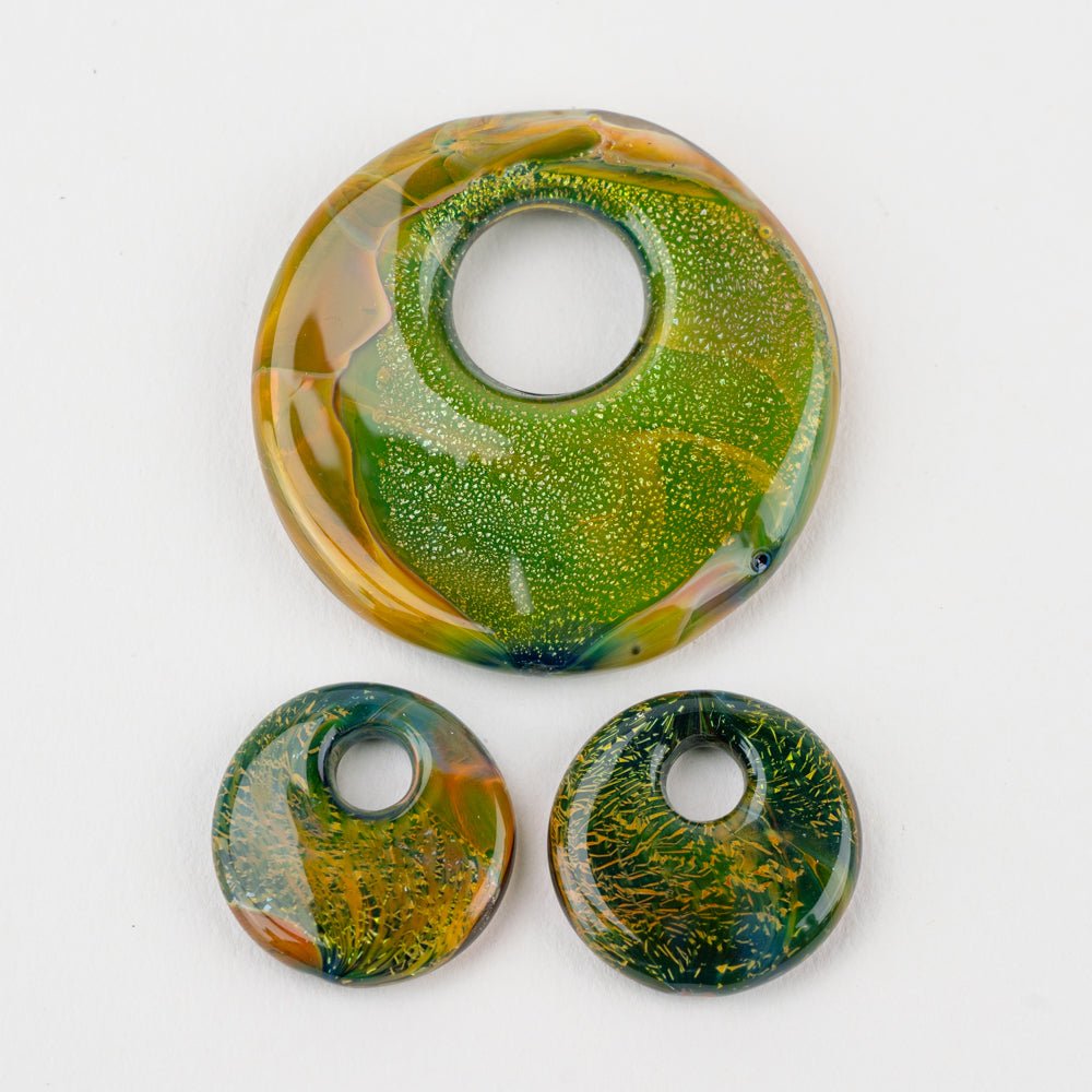 Halo Disk Grouping - Royal Green (3 beads) - Handmade Glass Beads - Unicorne Beads