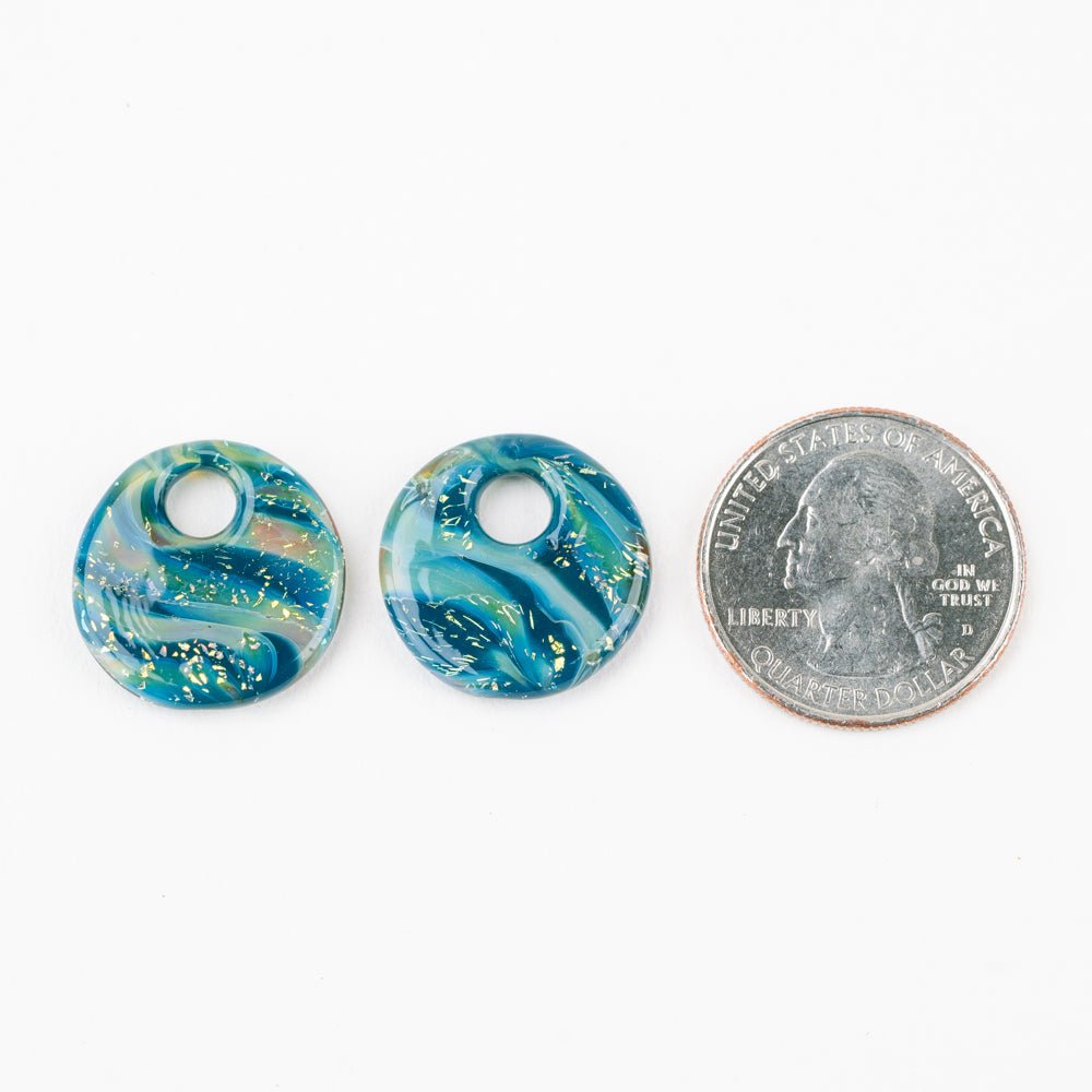 Halo Disk - Small - Deep Lagoon (2 beads) - Handmade Glass Beads - Unicorne Beads