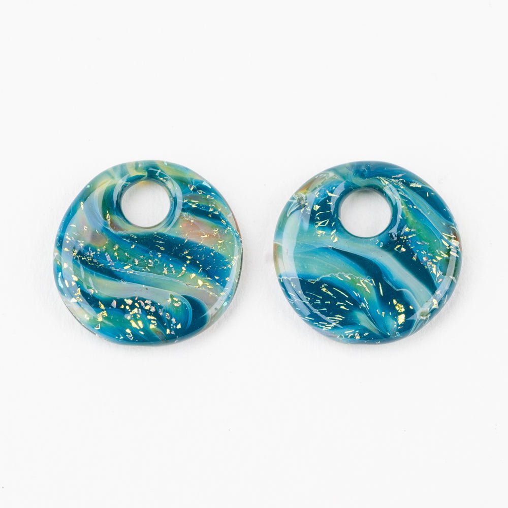 Halo Disk - Small - Deep Lagoon (2 beads) - Handmade Glass Beads - Unicorne Beads