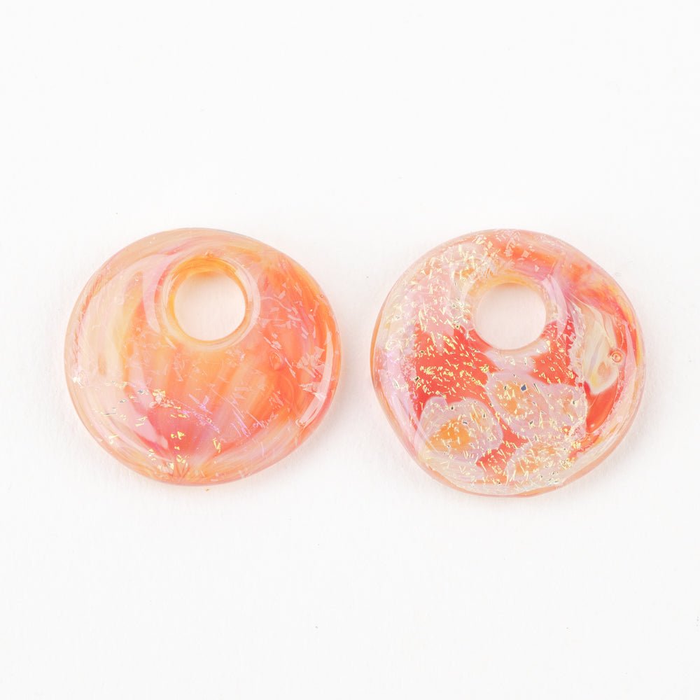 Halo Disk - Small - Pink Ginger (2 beads) - Handmade Glass Beads - Unicorne Beads