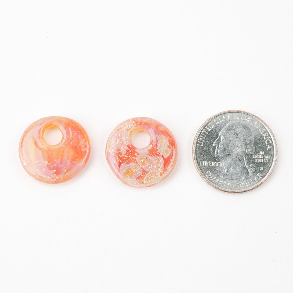 Halo Disk - Small - Pink Ginger (2 beads) - Handmade Glass Beads - Unicorne Beads