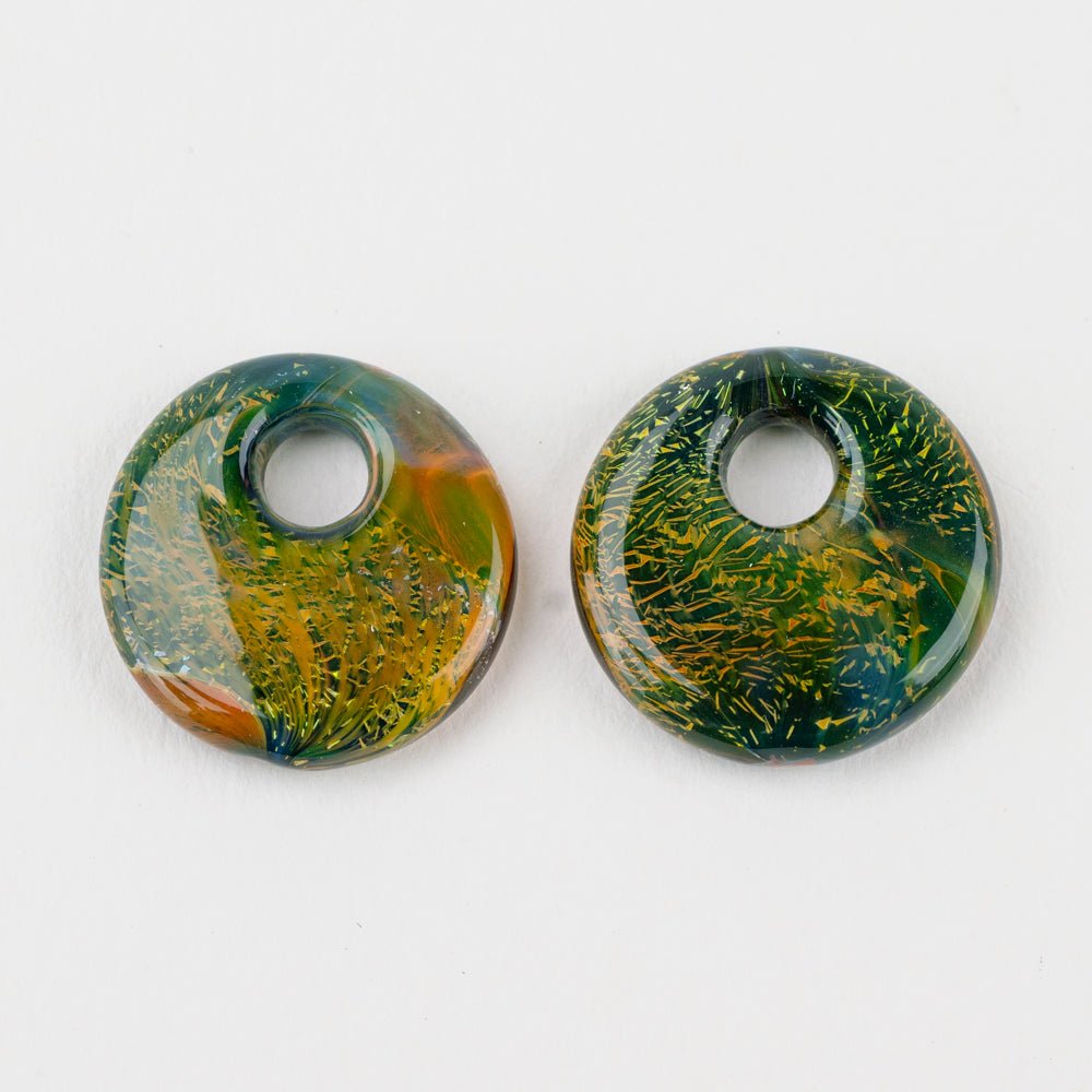 Halo Disk - Small - Royal Green (2 beads) - Handmade Glass Beads - Unicorne Beads