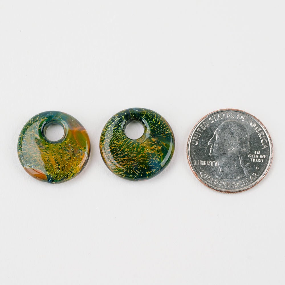 Halo Disk - Small - Royal Green (2 beads) - Handmade Glass Beads - Unicorne Beads