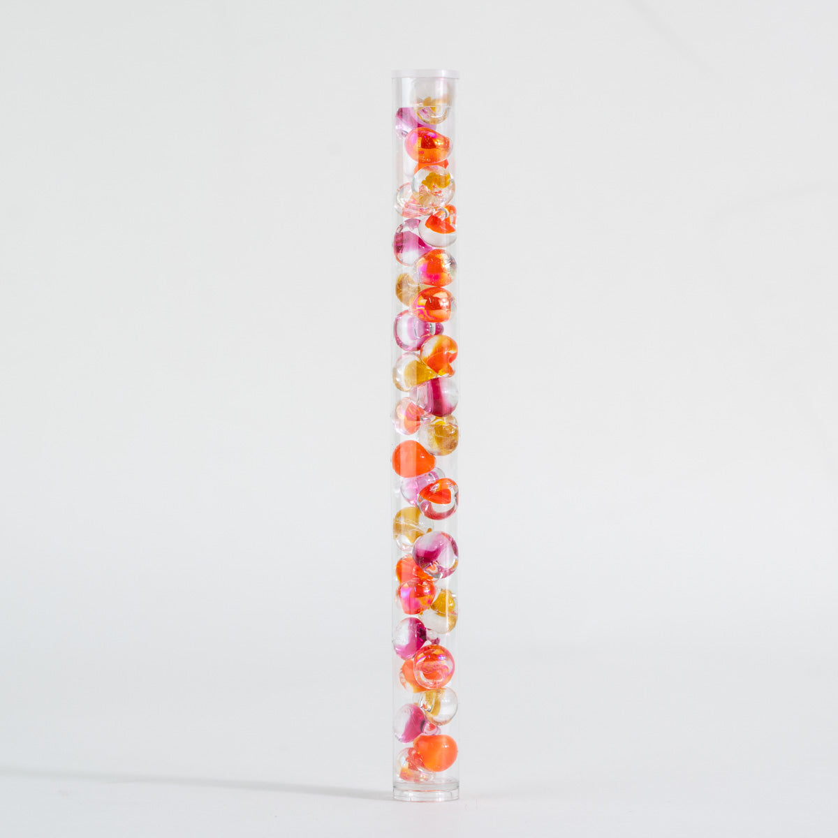 Handmade lampwork teardrop beads with bright citrus colors and clear glass