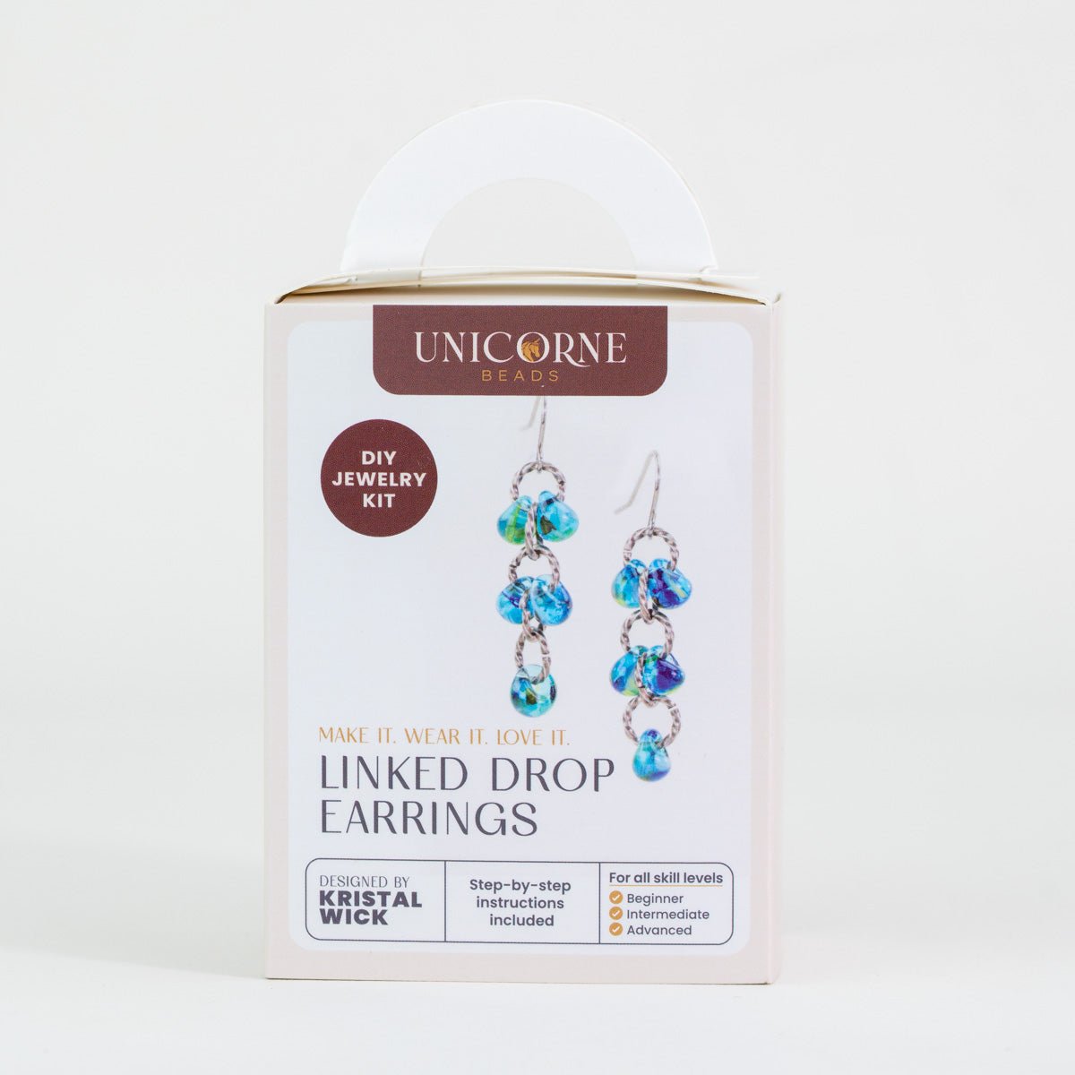 Linked drop earrings DIY kit in the Azure Blue color palette