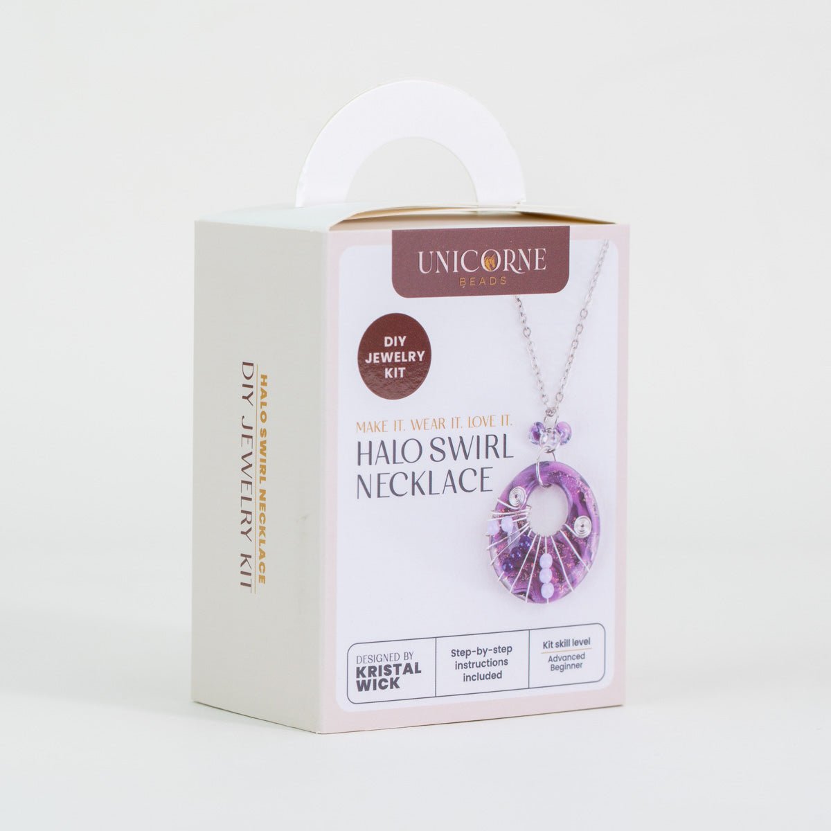 Mystic Lavender Halo Swirl necklace made with handmade glass and wire details