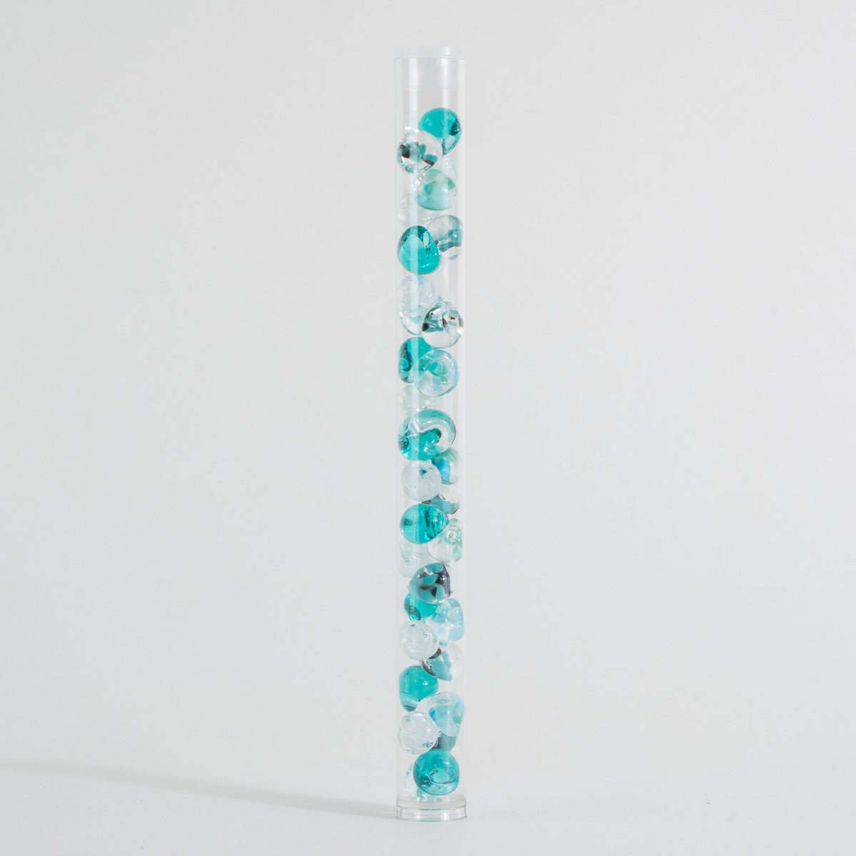 Coastal inspired glass bead palette with seafoam teal, aqua, and transparent beads
