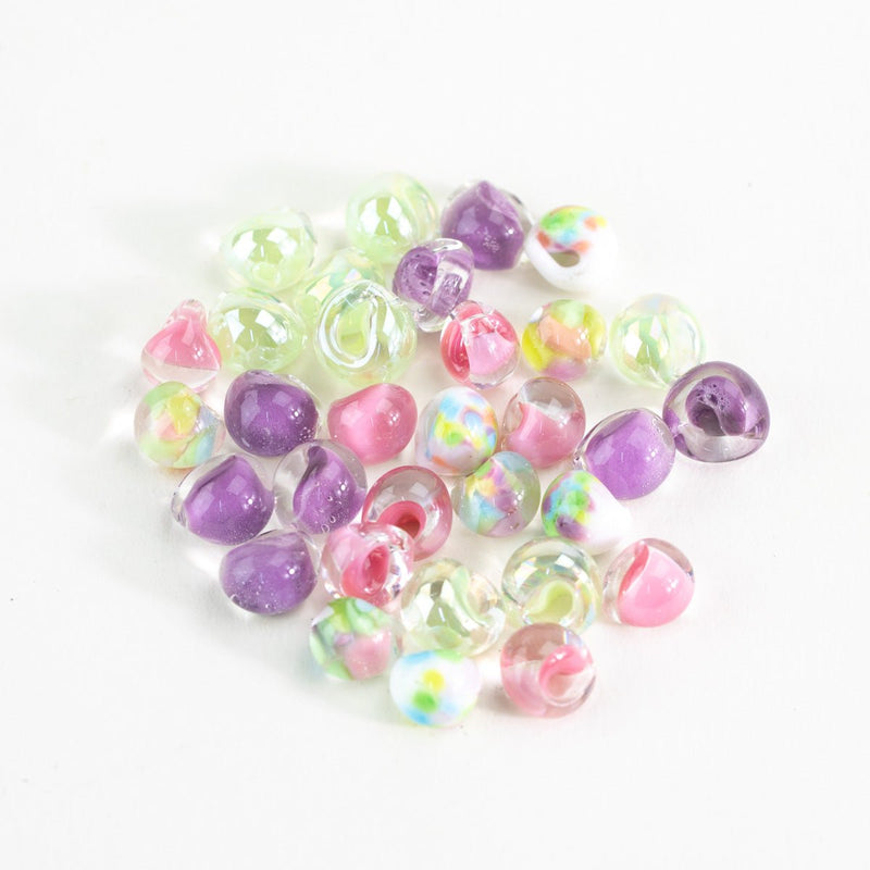 mixed pastel glass beads in mint green blush pink and lavender color palette