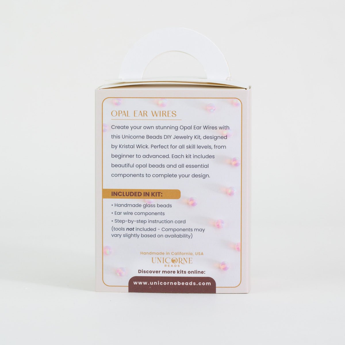 Back of the packaging for the Pink Stardust Opal Earwire