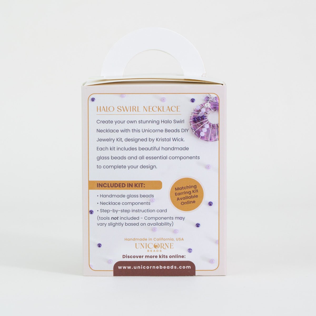 Back of Mystic Lavender Halo Swirl Necklace DIY kit showing included components