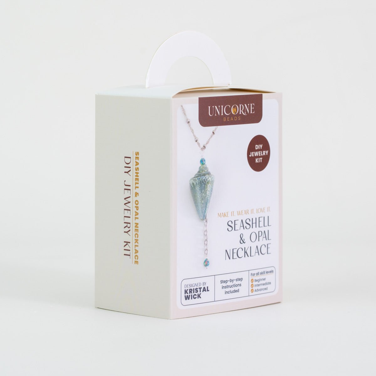 DIY Sea Green Sparkle seashell and opal necklace kit by Unicorne Beads