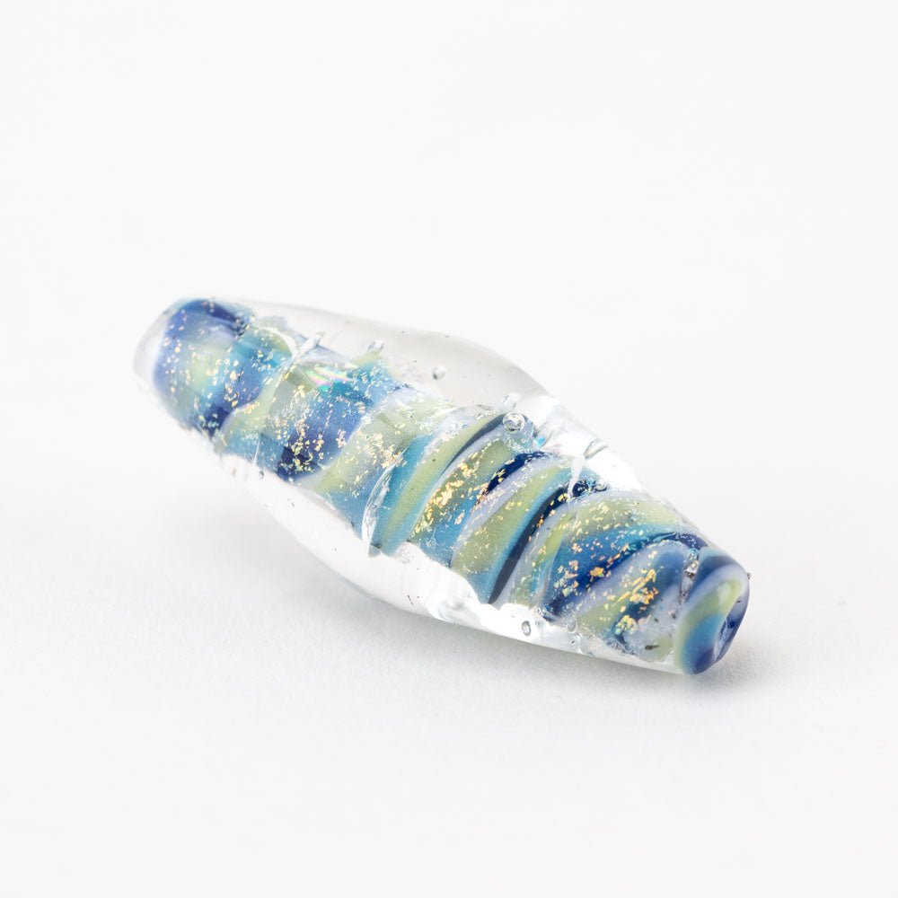Slim Bicone - SM - Blue Swirl - Handmade Glass Beads - Unicorne Beads