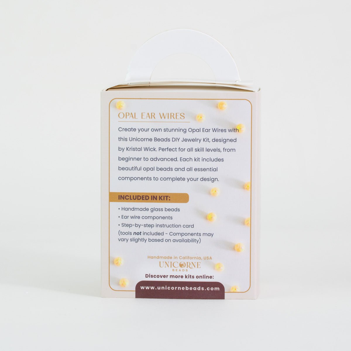 Back of Solar Bloom Opal Ear Wires DIY Jewelry Kit showing included materials