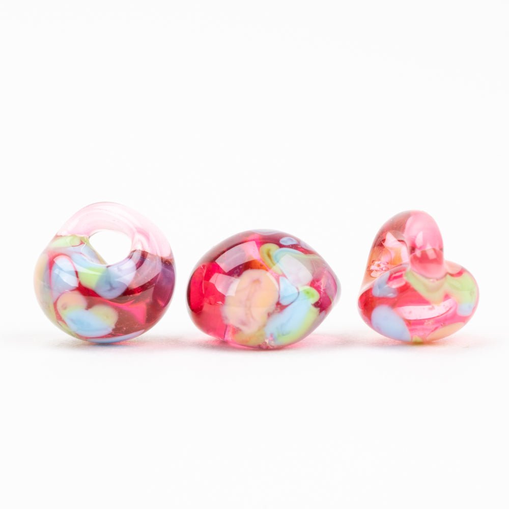 Teardrop Beads - Pink Gerberas - Handmade Glass Beads - Unicorne Beads