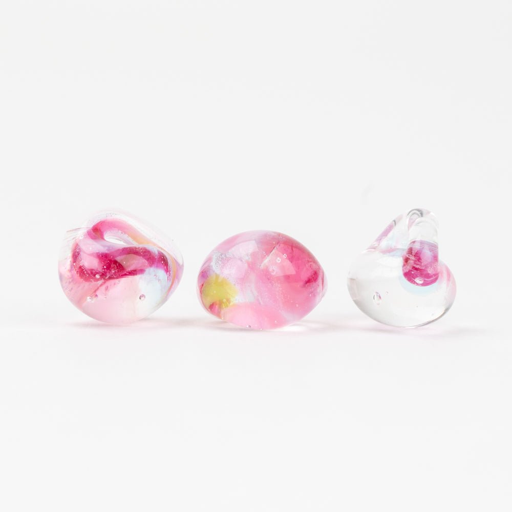 Teardrop Beads - Pink Tulips - Handmade Glass Beads - Unicorne Beads