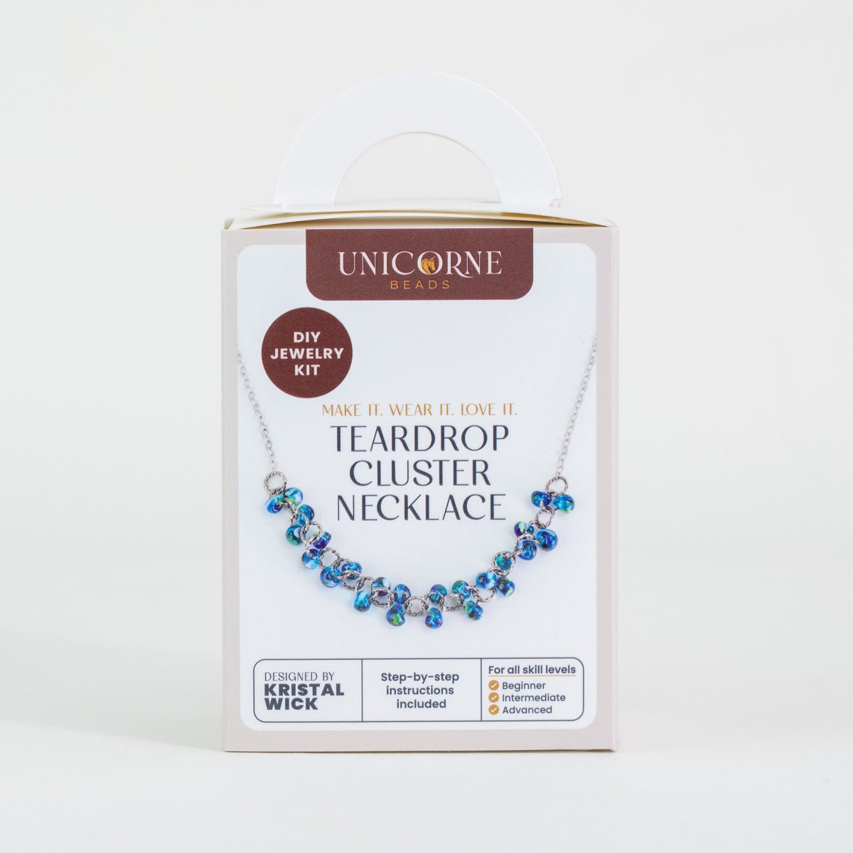 DIY teardrop cluster necklace kit in layered Azure Blue tones