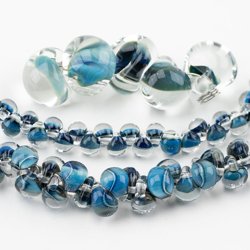 Teardrop Grouping - Blue (3 Strands) - Handmade Glass Beads - Unicorne Beads