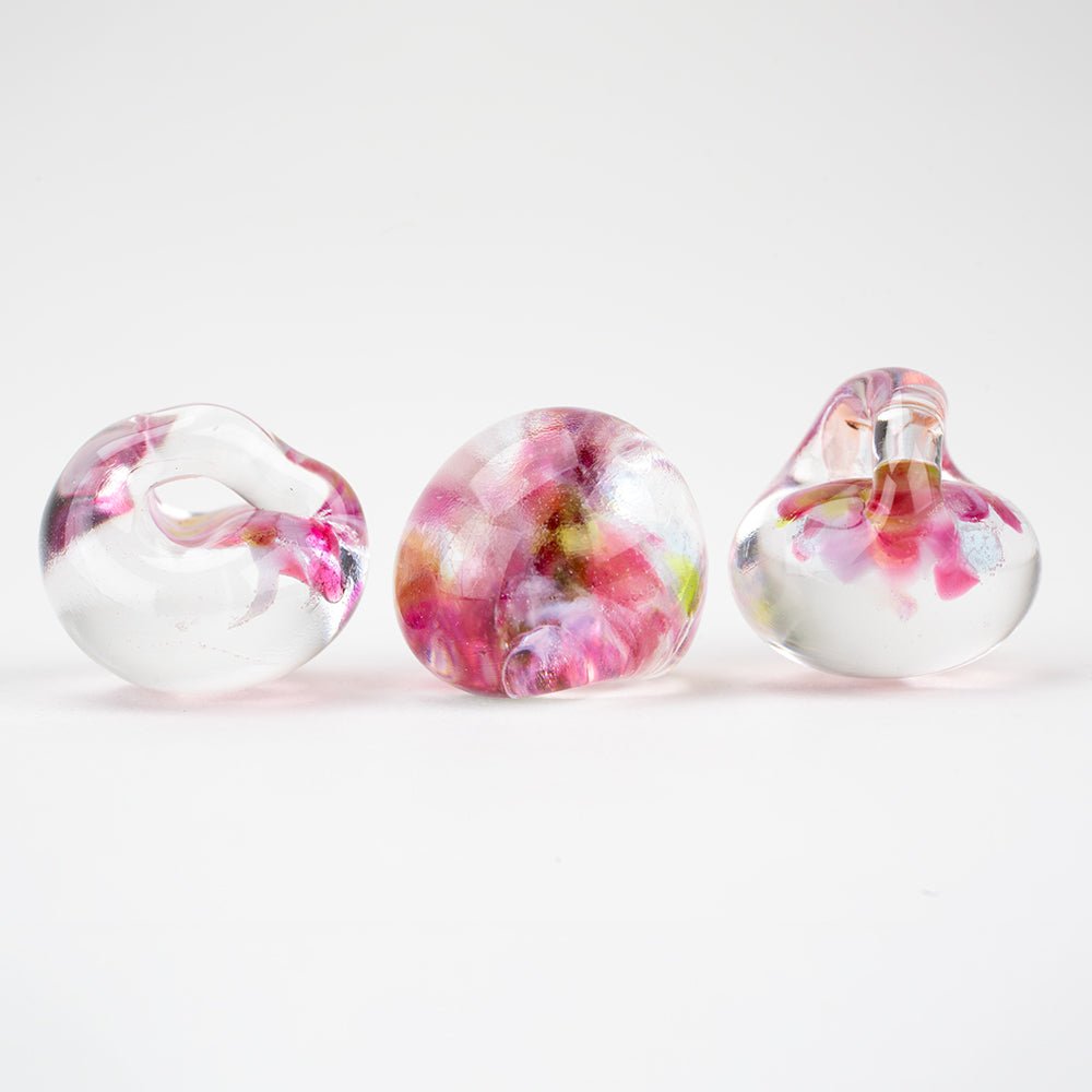 Teardrop - Jumbo - Pink Tulips - Handmade Glass Beads - Unicorne Beads