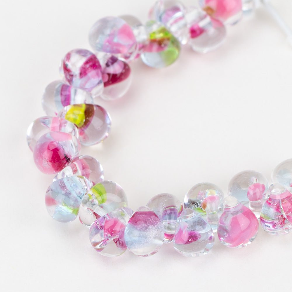 Teardrop - Mini - Pink Tulips - Handmade Glass Beads - Unicorne Beads