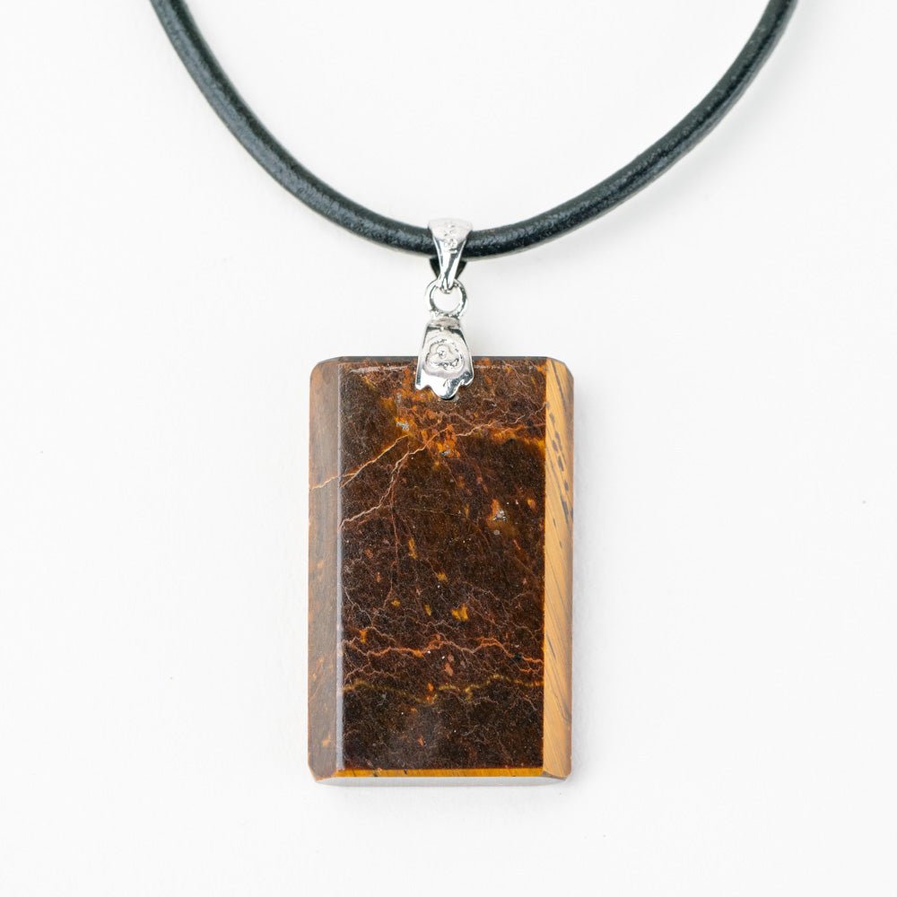 Tiger Eye Rectangle Stone Pendant - Handmade Glass Beads - Unicorne Beads