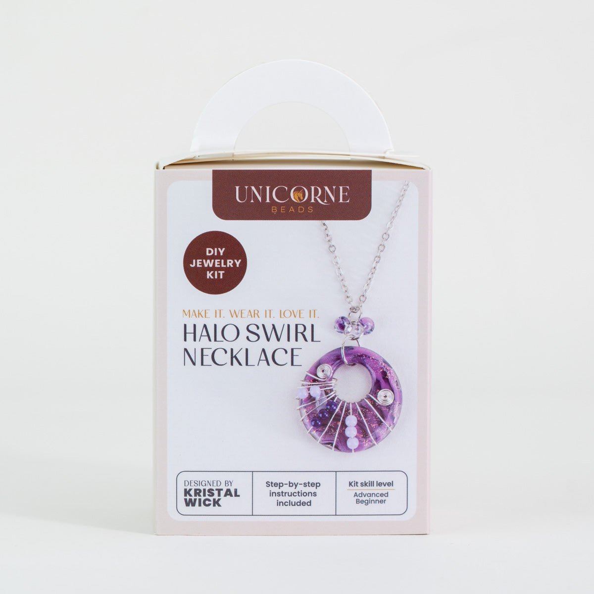 Front view of Mystic Lavender Halo Swirl DIY Jewelry Kit packaging