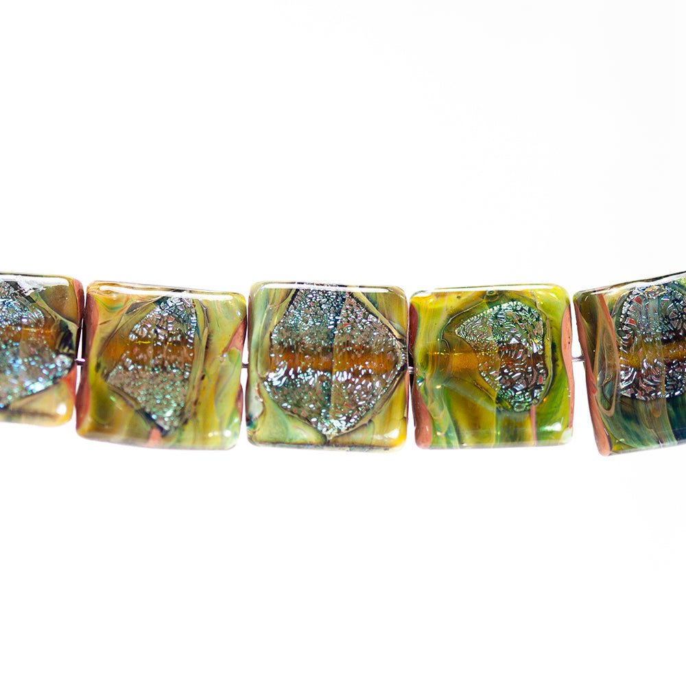 Mini Tile Beads - Royal Green - Handmade Glass Beads - Unicorne Beads