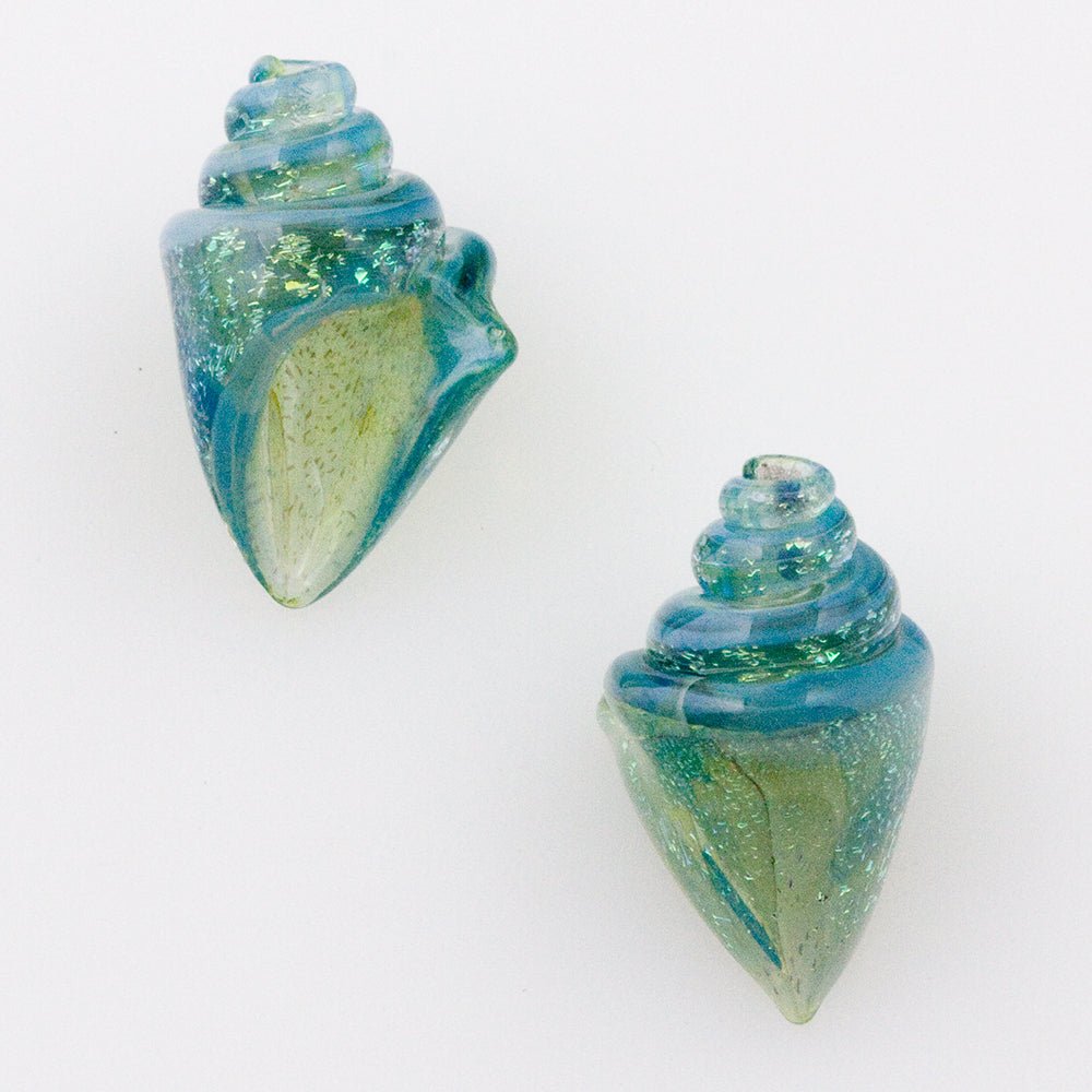Nobilis Seashell Beads - Small - Sea Green Sparkle - Handmade Glass Beads - Unicorne Beads