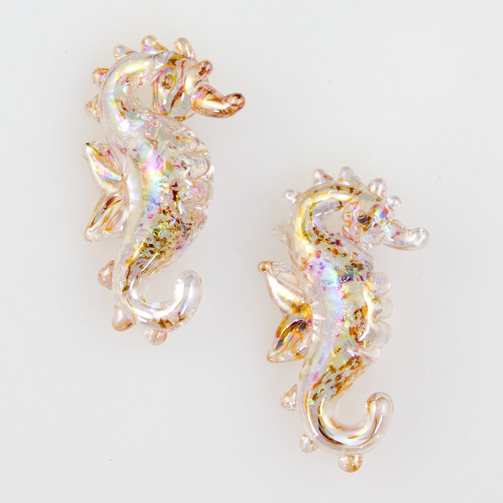 Seahorse Beads - Speckled Gold - Handmade Glass Beads - Unicorne Beads