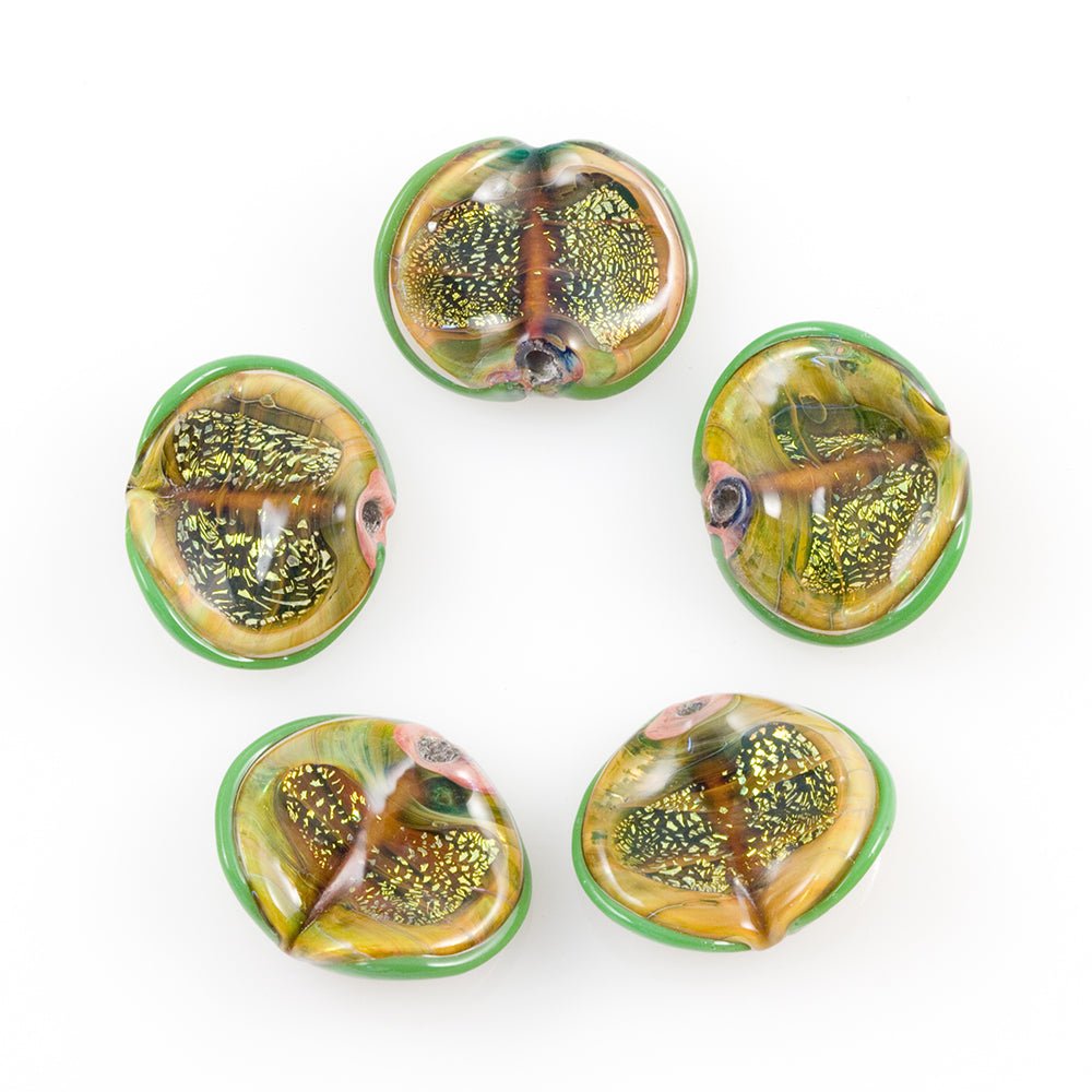 Seashell Beads - Leaf Green - Handmade Glass Beads - Unicorne Beads