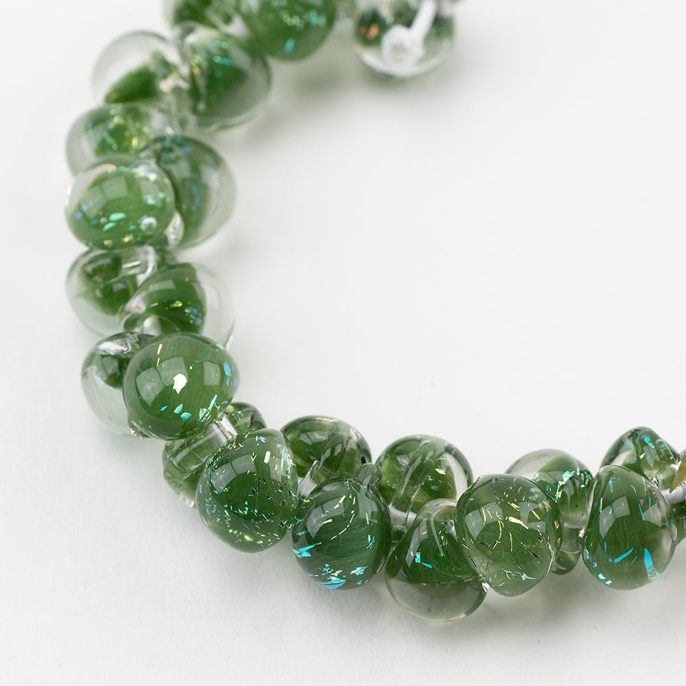 Teardrop Beads - Glitter - Morning Moss - Handmade Glass Beads - Unicorne Beads